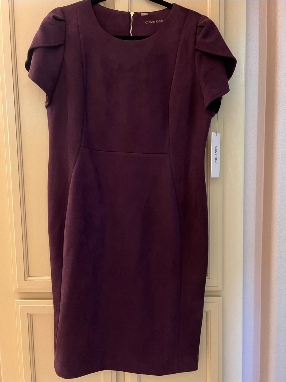 New with tags Calvin Klein faux suede Deep Plum Midi Sheath Dress